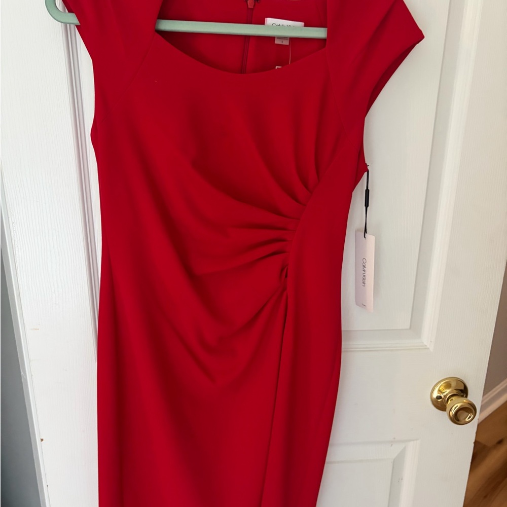 Calvin Klein Crimson Ruched Midi Dress